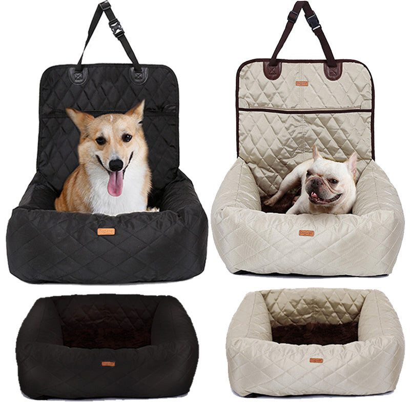 black and beige Pet Dog Carrier Folding Car Seat with dogs
