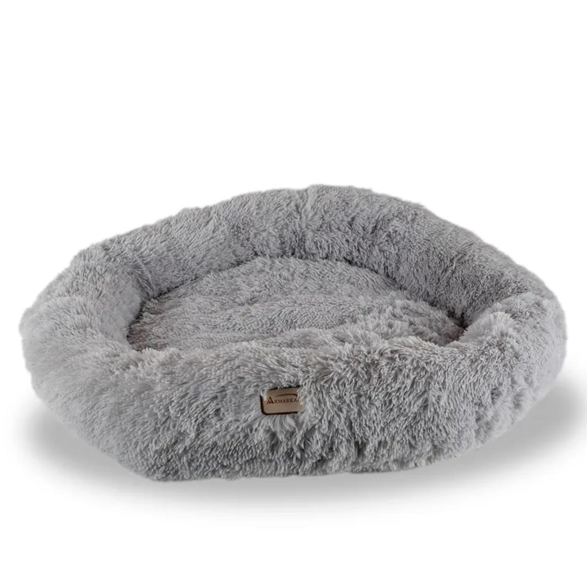 Fluffy Gray Round Cat Bed