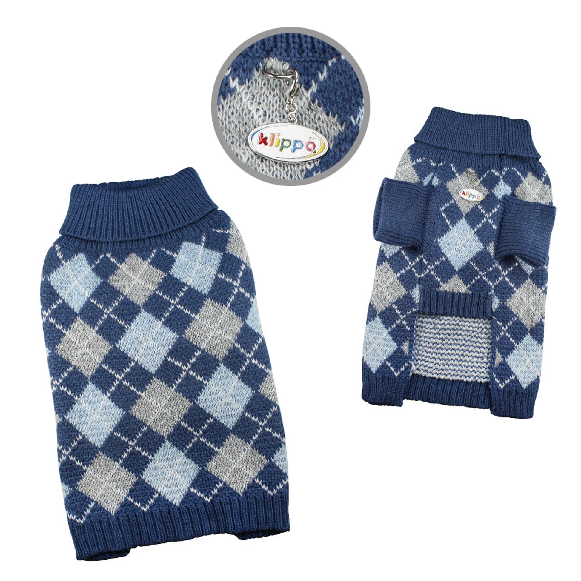 Dog blue tone Argyle sweater top and bottom view
