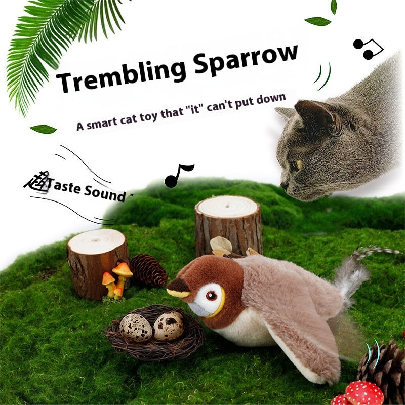 Automatic Flapping Bird Cat in fake grass cat watching