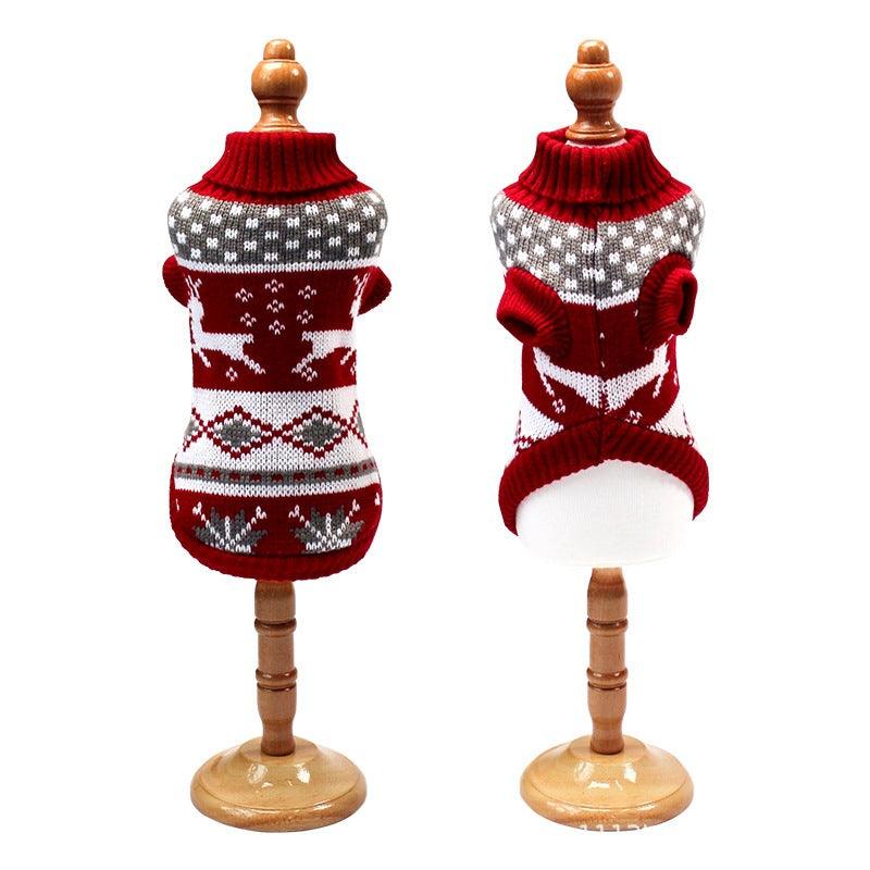 front and back image of Festive Reindeer Print Christmas Dog Sweater