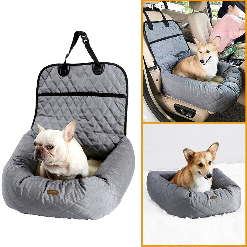 gray Pet Dog Carrier Folding Car Seat with bull dog
