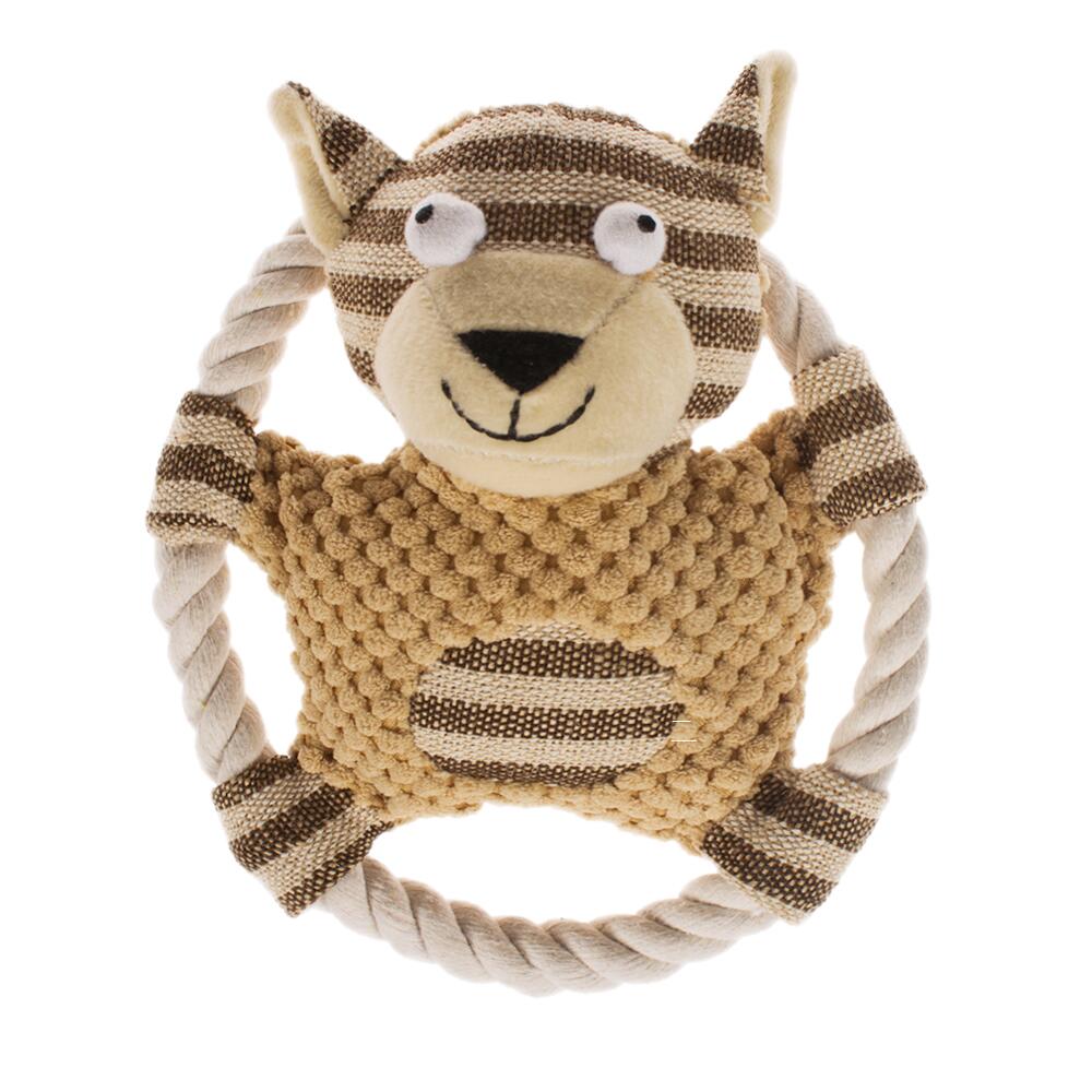 round tiger beige plush dog toy