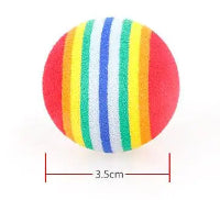 Colorful striped ball with dimensions on a white background