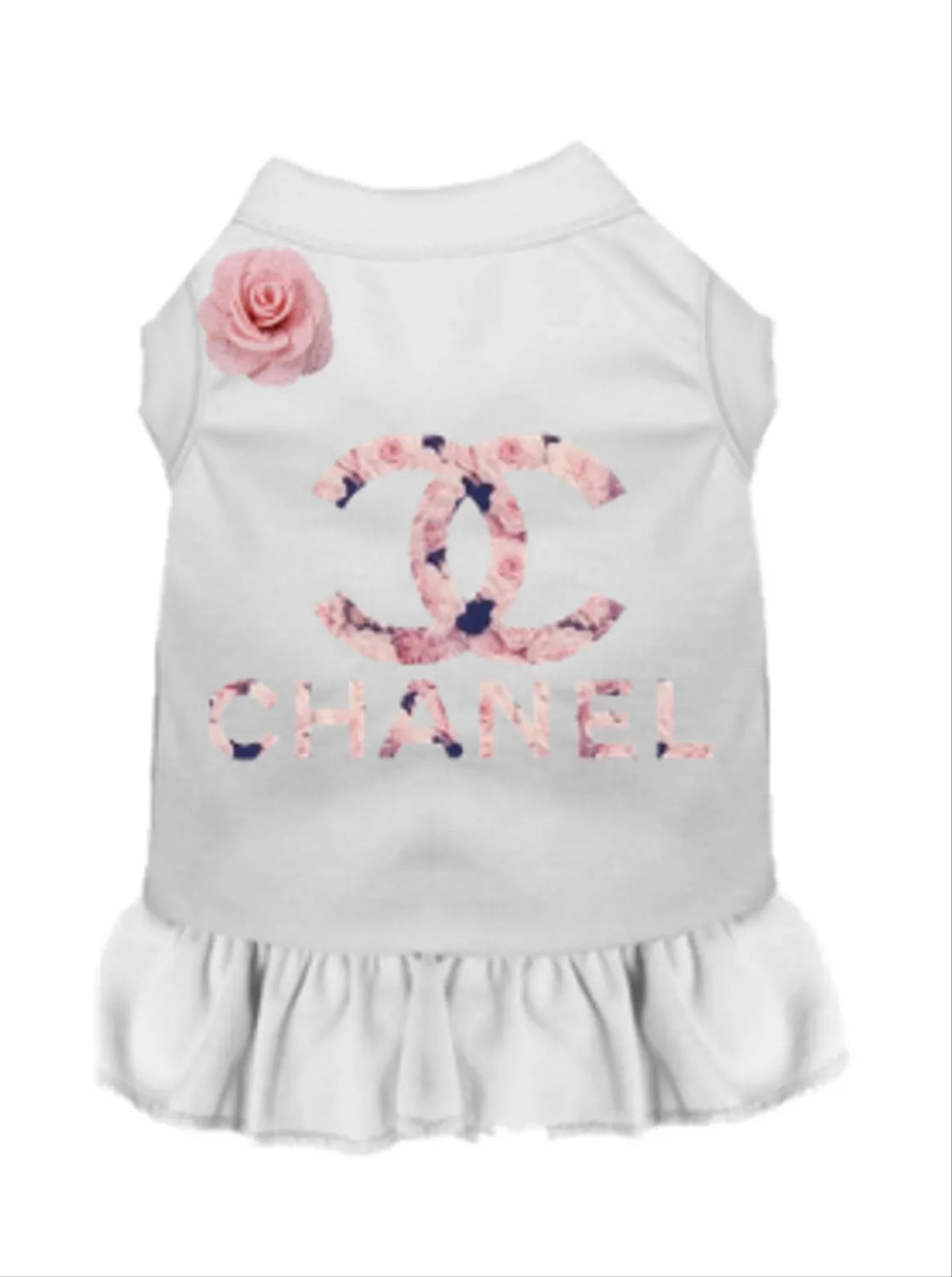 White dog dress with pink floral CC