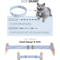 Cat collar size chart with a gray cat and measurements on a white background