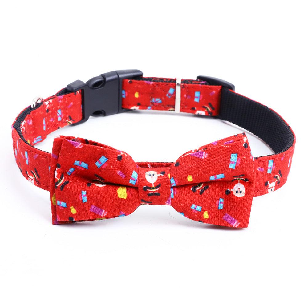 Red Festive Holiday Pet Bow Collar with santa