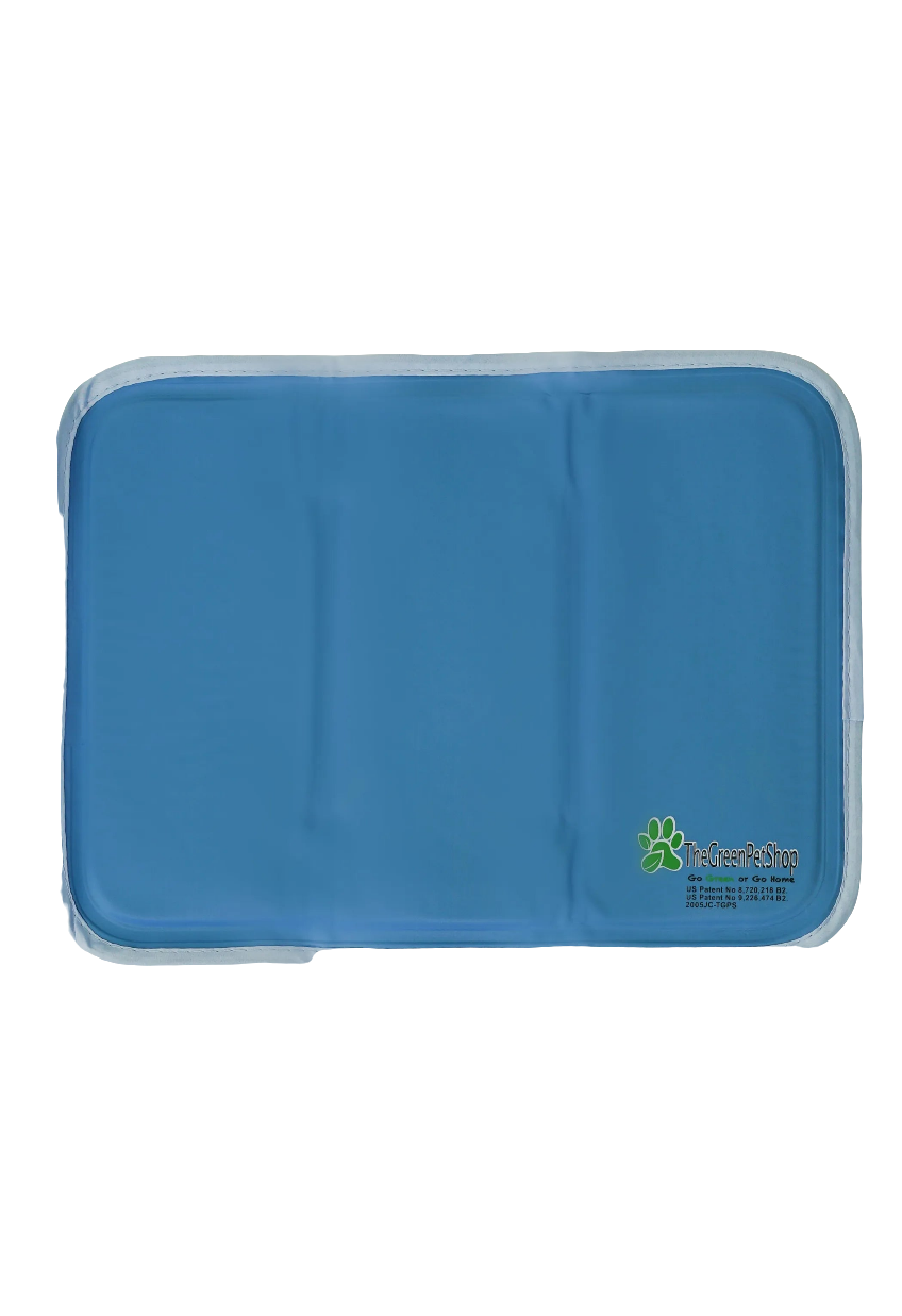 Blue rectangular product with a brand logo on a white background