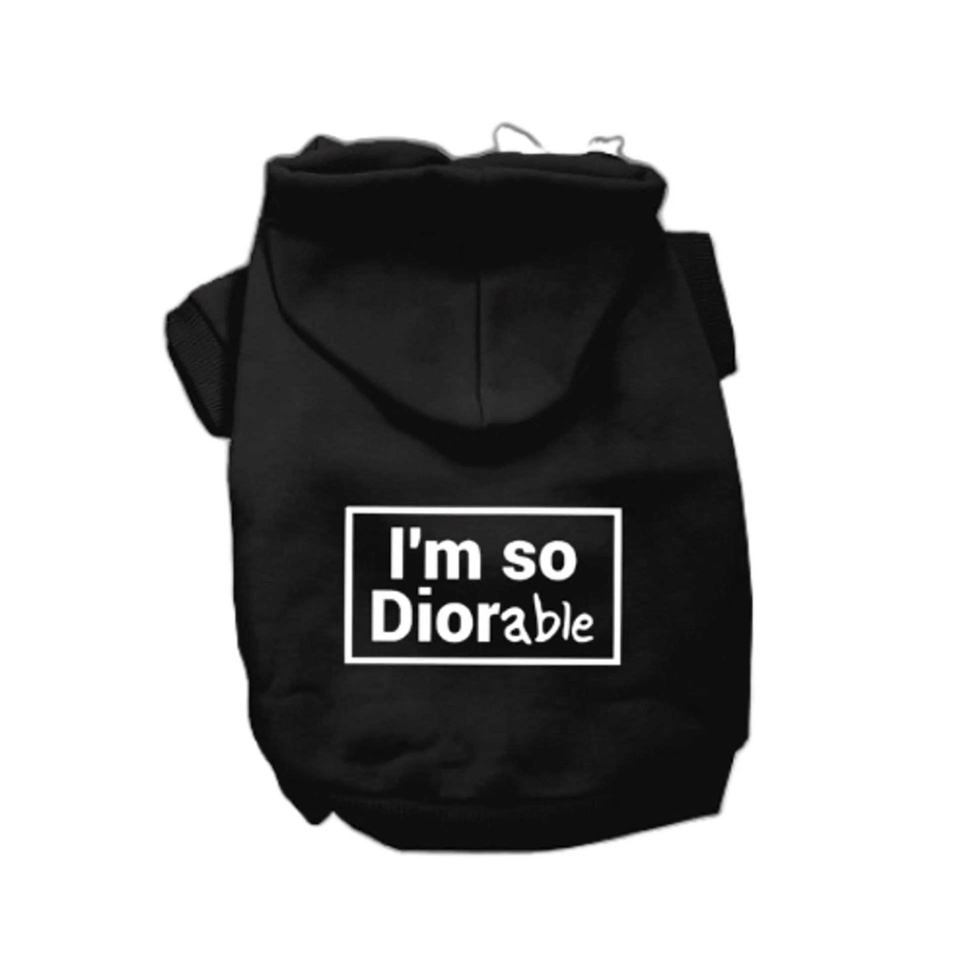 Black hoodie with 'I'm so Diorable' text on a white background