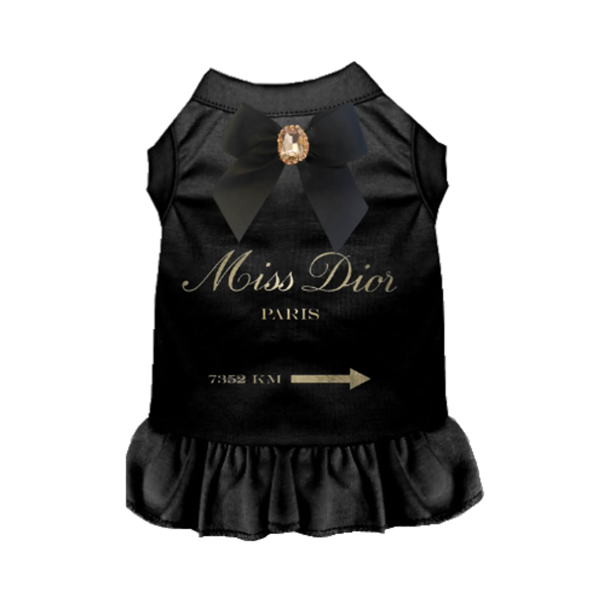 Black miss dior dog dress qith white background 