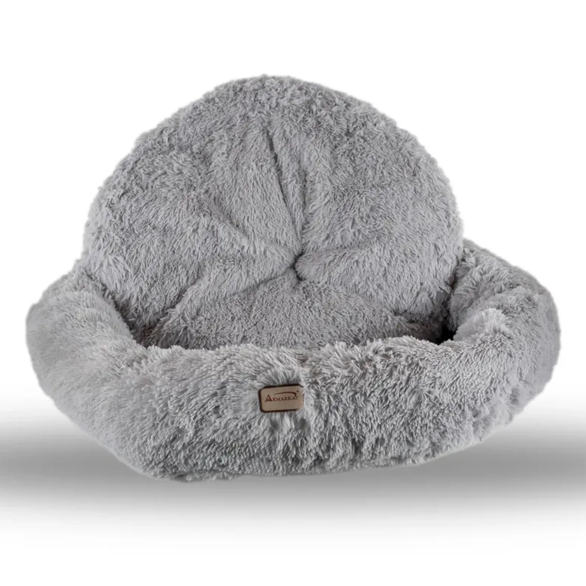 Fluffy Gray Round Cat Bed