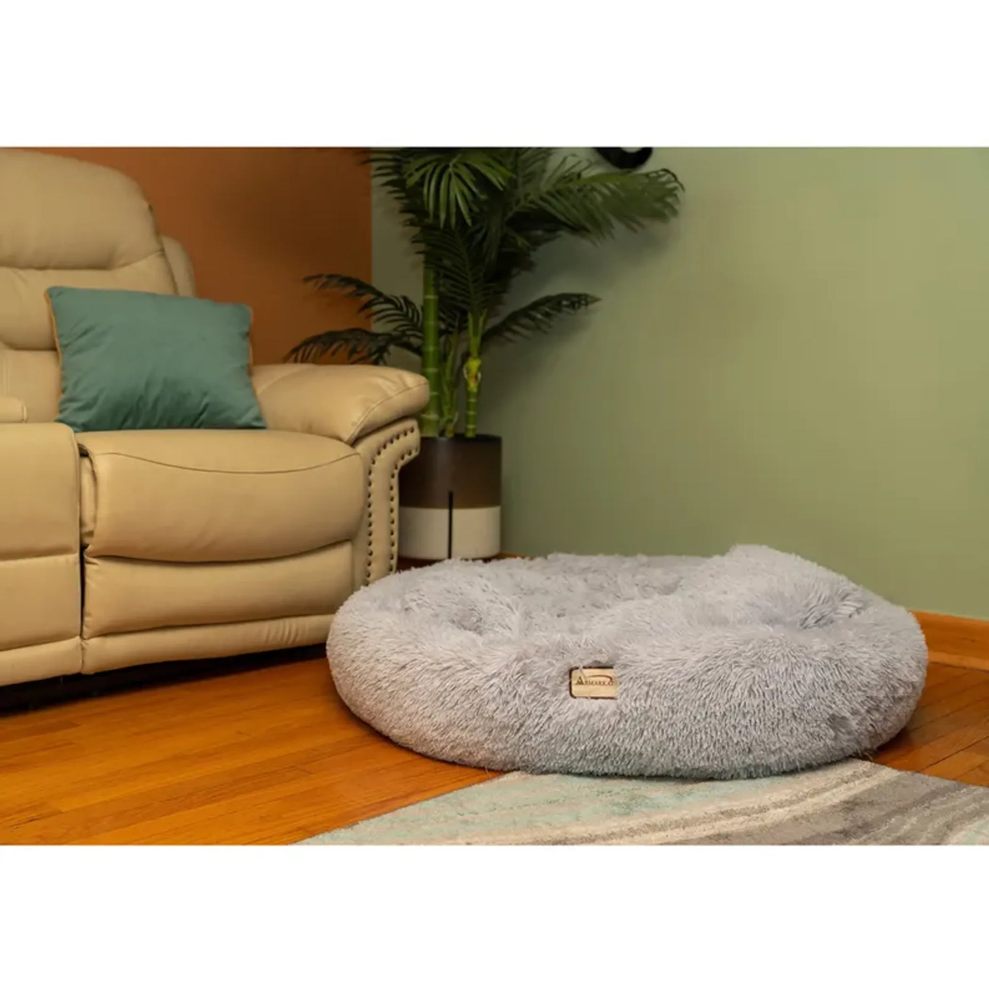 Fluffy Gray Round Cat Bed