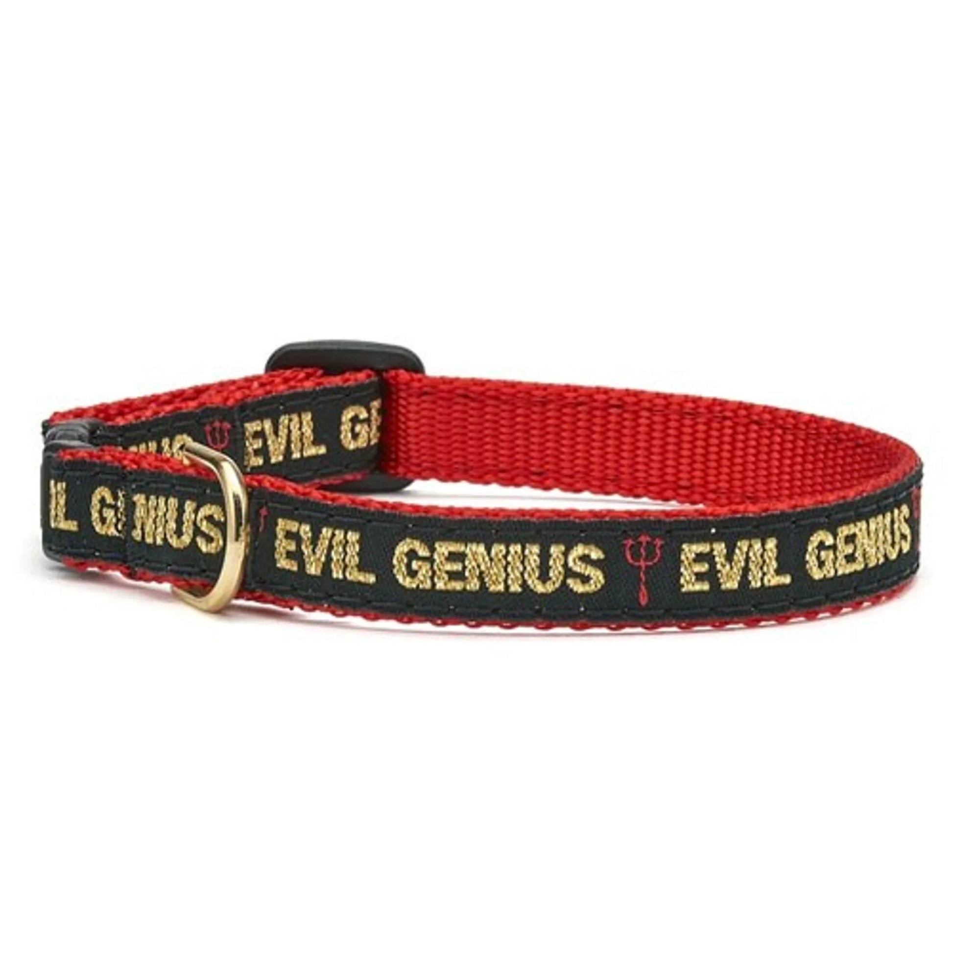 Evil genius black and red cat collar with gold letters