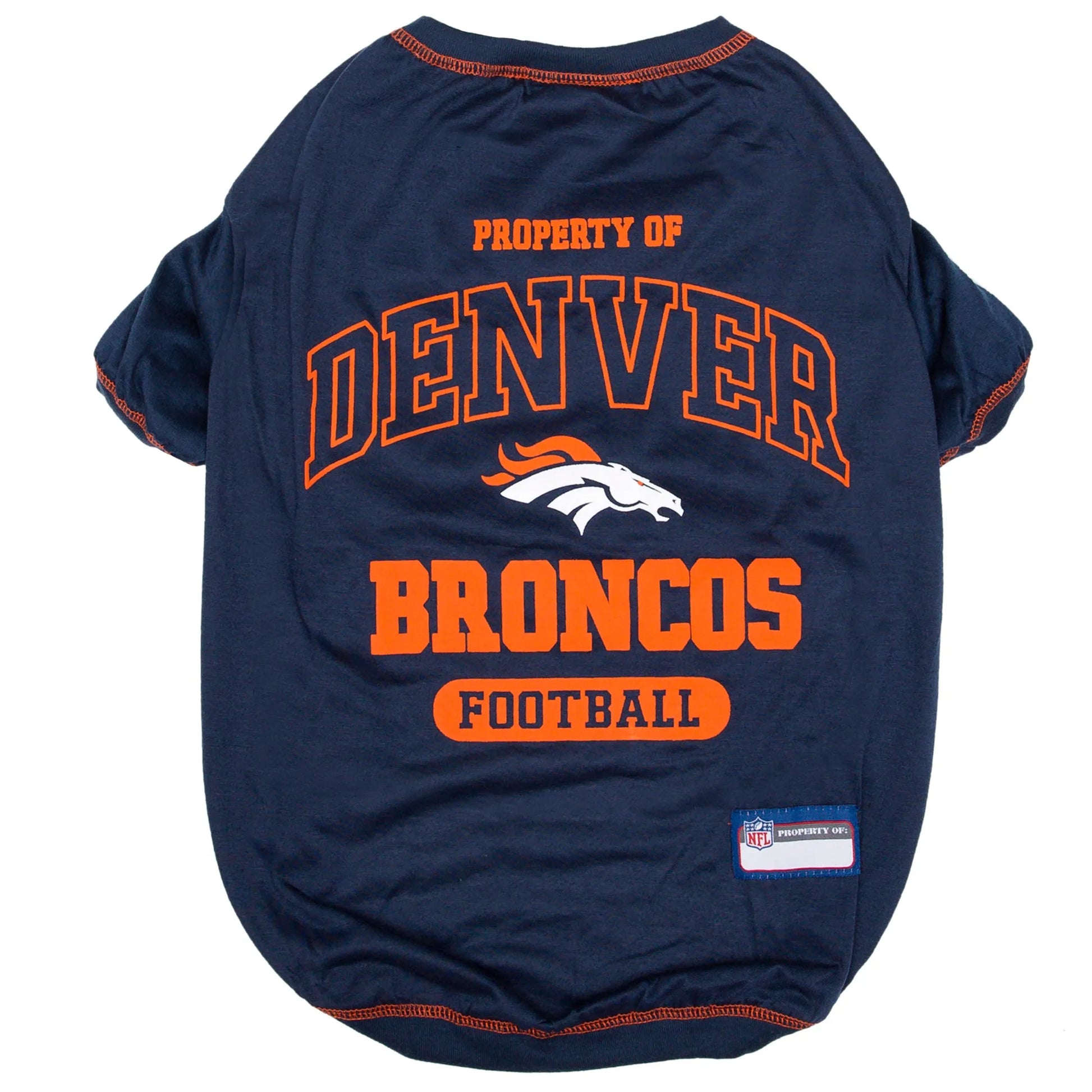 Navy with orange Denver broncos dog tee shirt