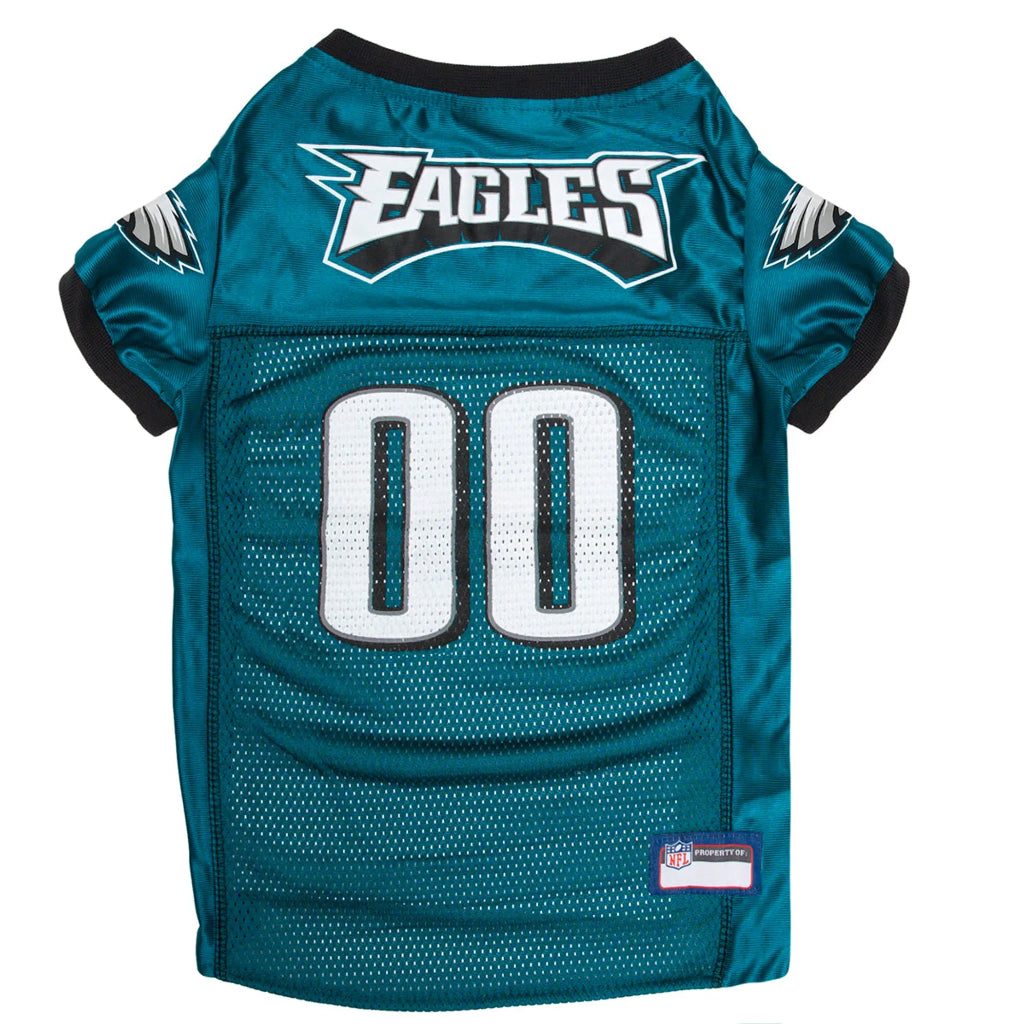 Teal dog jersey with 'Eagles' and number '00' on a white background