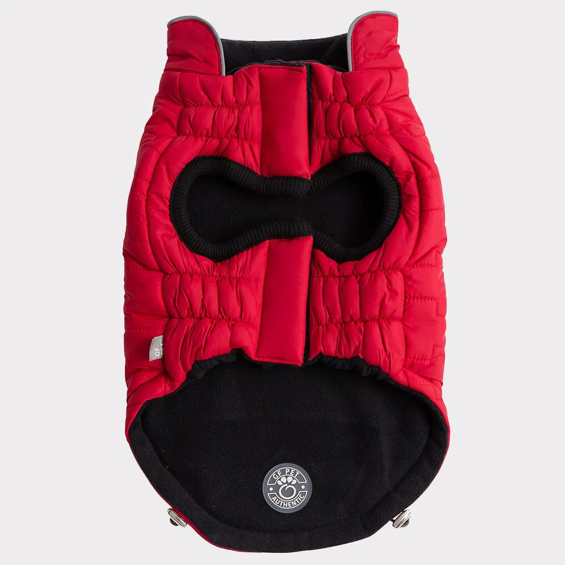 Underside of Red reversible dog Chalet jacket 