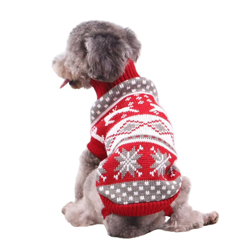 gray dog wearing Festive Reindeer Print Christmas Dog Sweater