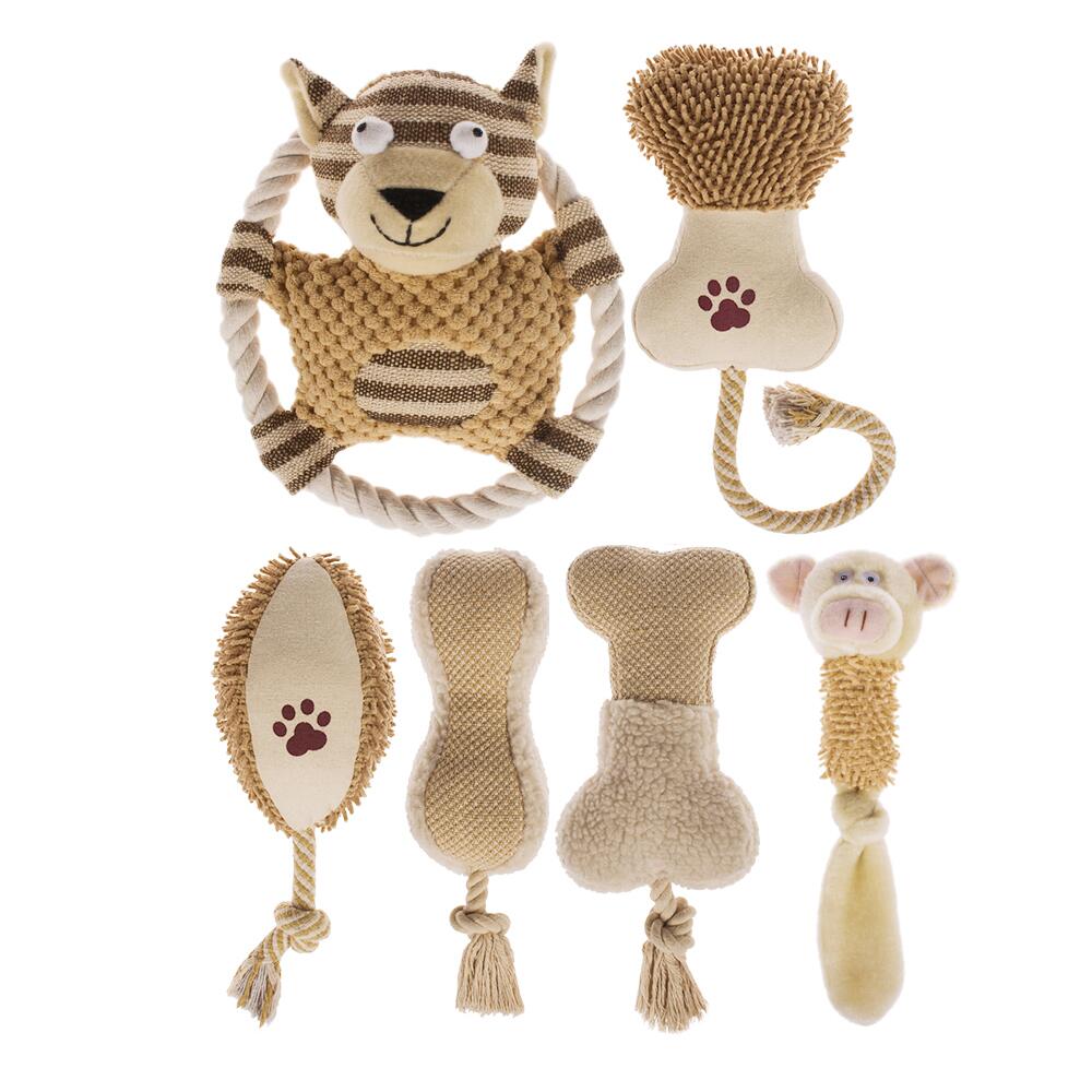 six plush dog toys beige colors
