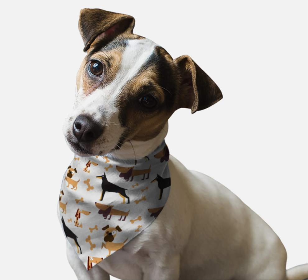 White dog Bandana with dogs all over