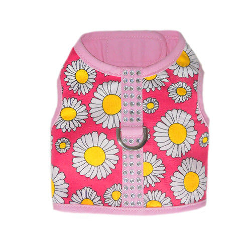 Pink daisy print dog harness