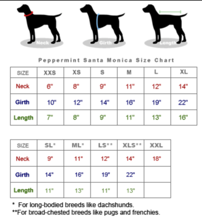 Dog neck girth length size chart 