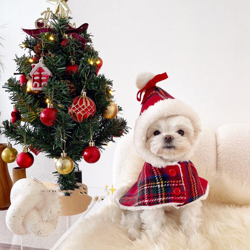 white dog in Festive Pet Cloak: Stylish Christmas And New Year Dog Clothes-2