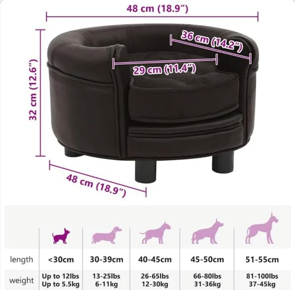 Dog brown bed dimensions chart